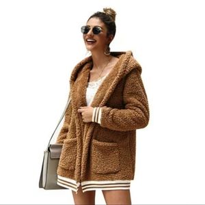 Fall Sherpa Style Cardigan with Hoodie